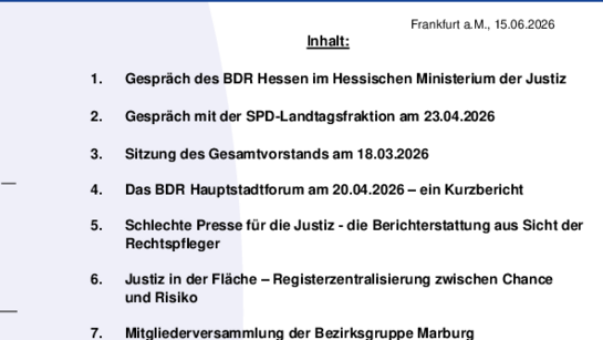 1. Seite des 439. Rundbrief-Inhaltsübersicht