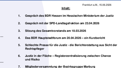 1. Seite des 439. Rundbrief-Inhaltsübersicht