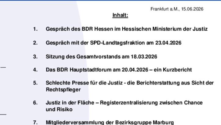 1. Seite des 439. Rundbrief-Inhaltsübersicht