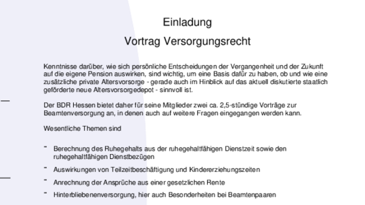 Einladung Vortrag Versorgungsrecht