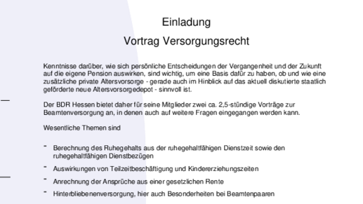 Einladung Vortrag Versorgungsrecht