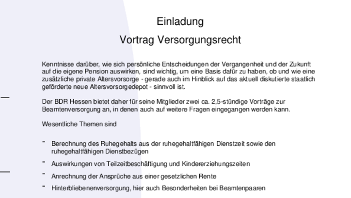 Einladung Vortrag Versorgungsrecht